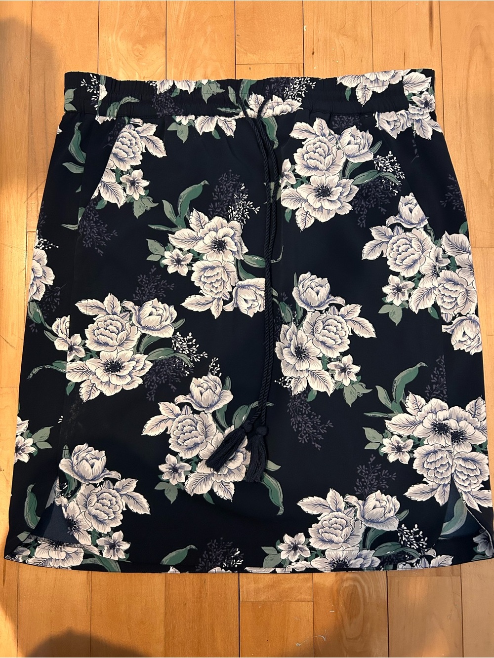 LOFT Navy Skirt with White Floral Print